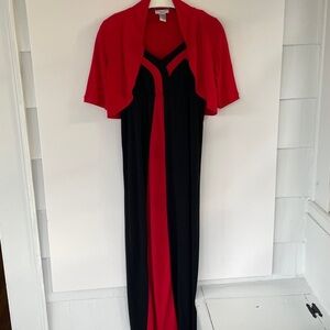 Elegant Black and Red Sleeveless Maxi Dress Medium With Red Shrug
